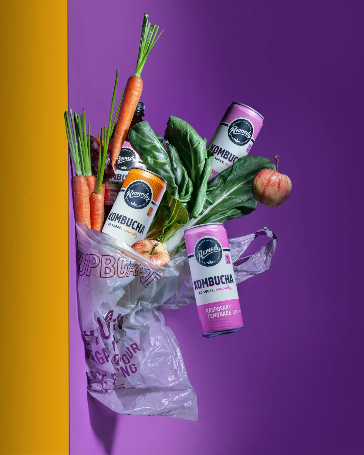 Remedy Kombucha can, advertising frame